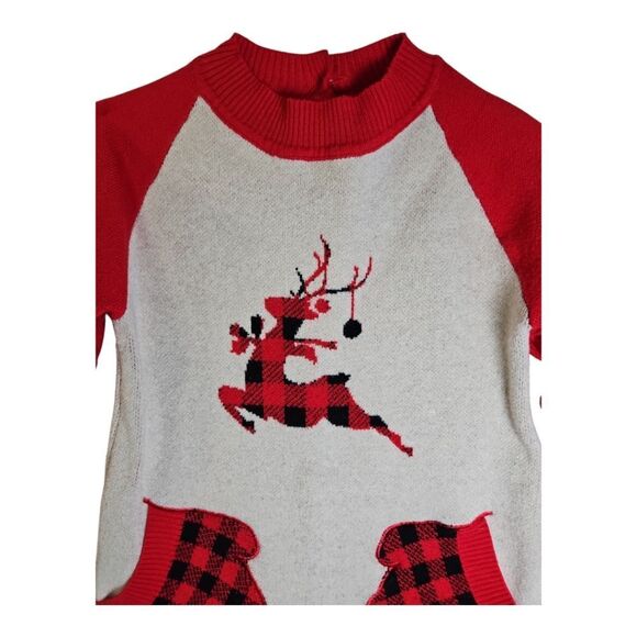 Kids4ever Reindeer Christmas Sweater Dress W/ Mitten Pockets Size 6/7 - Picture 3 of 8